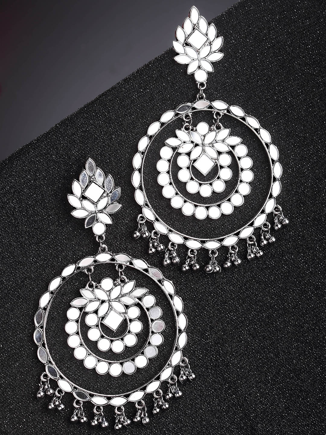 

KARATCART Silver-Toned & White Circular Drop Earrings