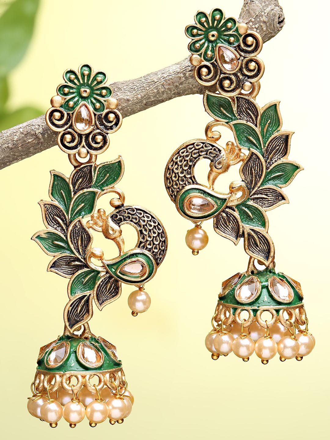 

KARATCART Women Green Gold Plated Classic Jhumkas Earrings