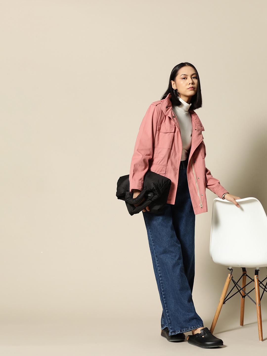 

BOWER Pure Cotton Pocket Detail Denim Jacket With Hood, Pink