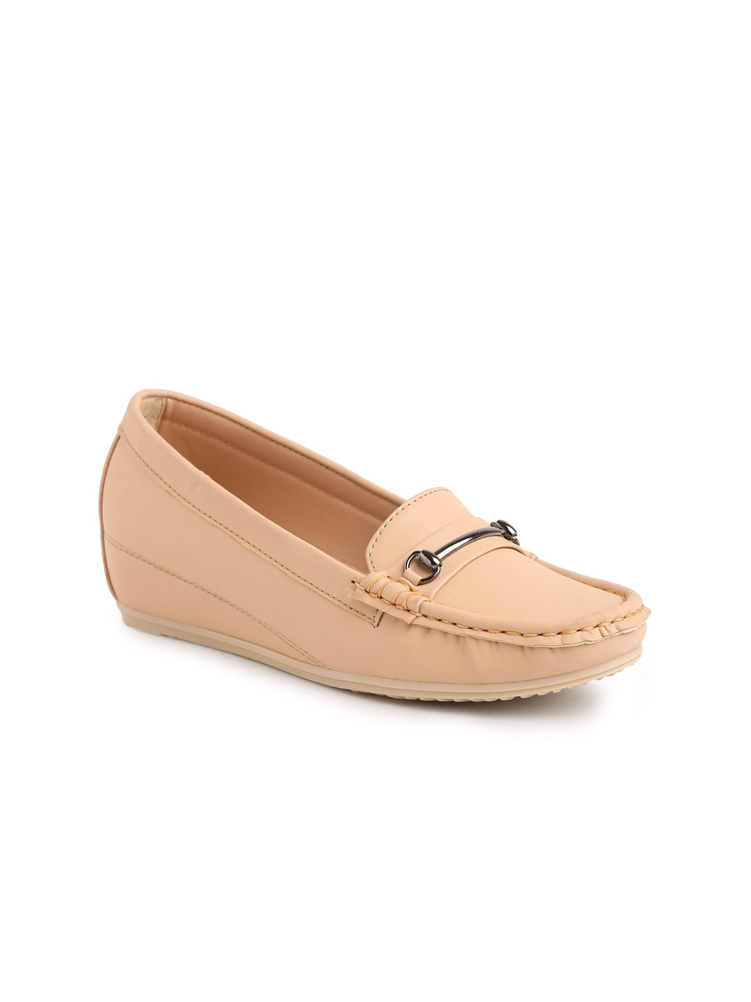 

Flat n Heels Women Beige Solid Horsebit Loafers