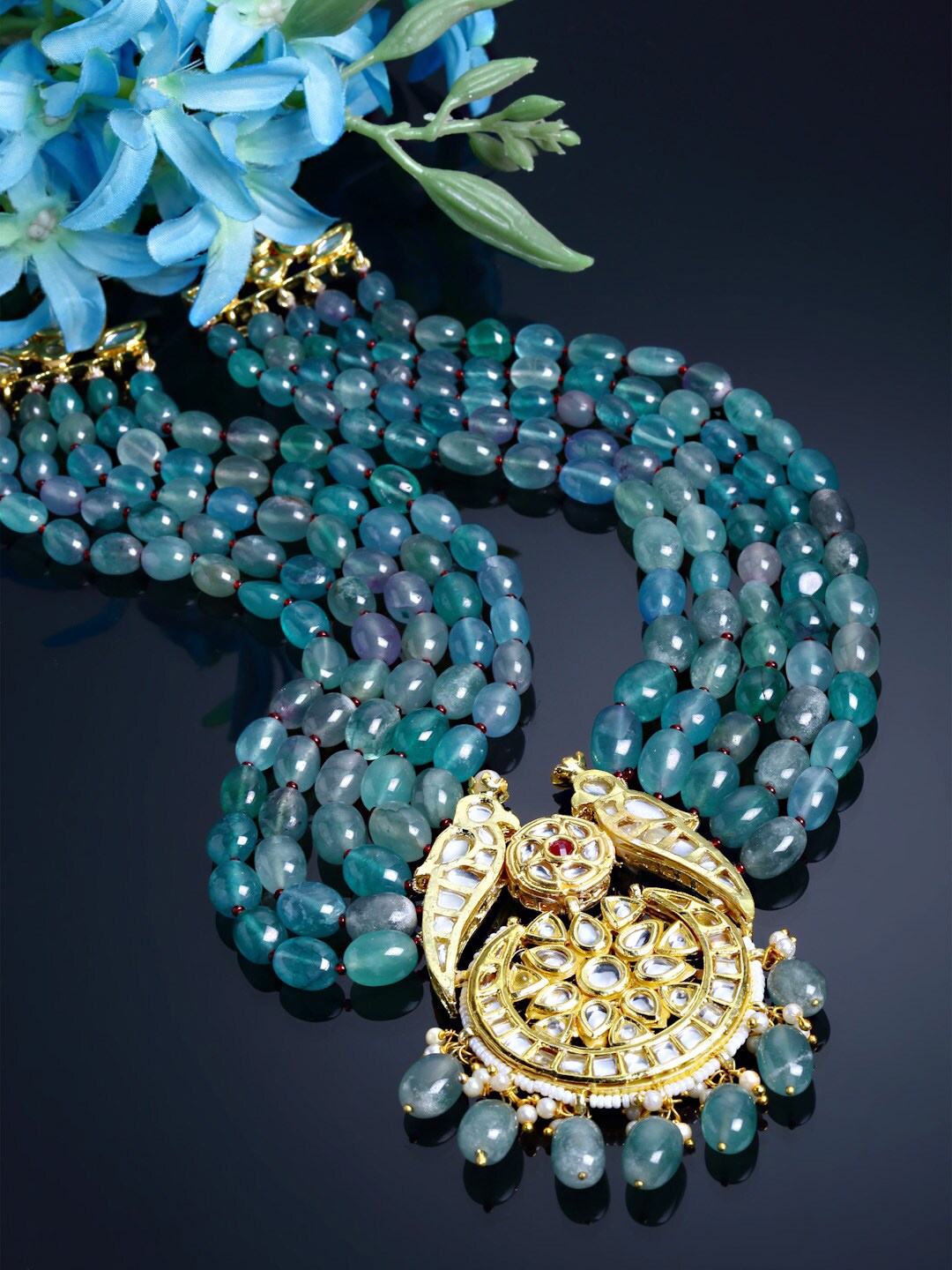 

DUGRISTYLE Gold-Plated & Green Sterling Silver Layered Necklace