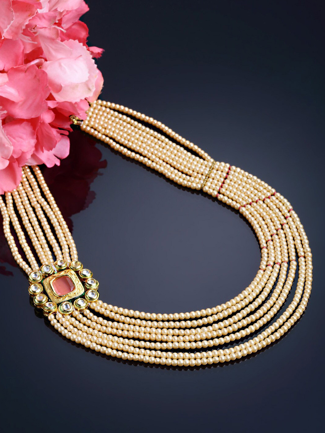 

DUGRISTYLE Gold-Toned & Red Sterling Silver Gold-Plated Handcrafted Necklace