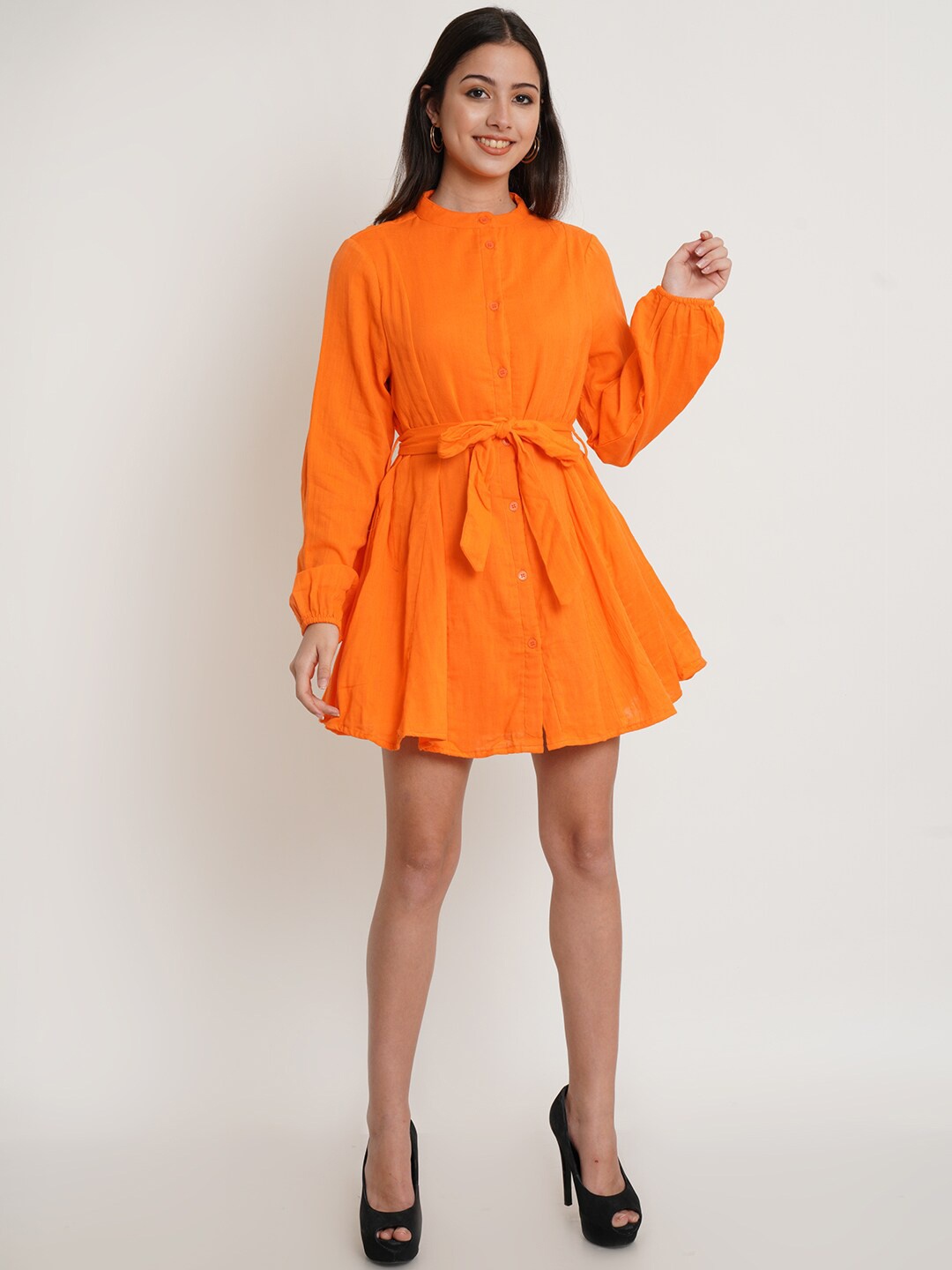 

IX IMPRESSION Orange Solid Fit & Flare Dress