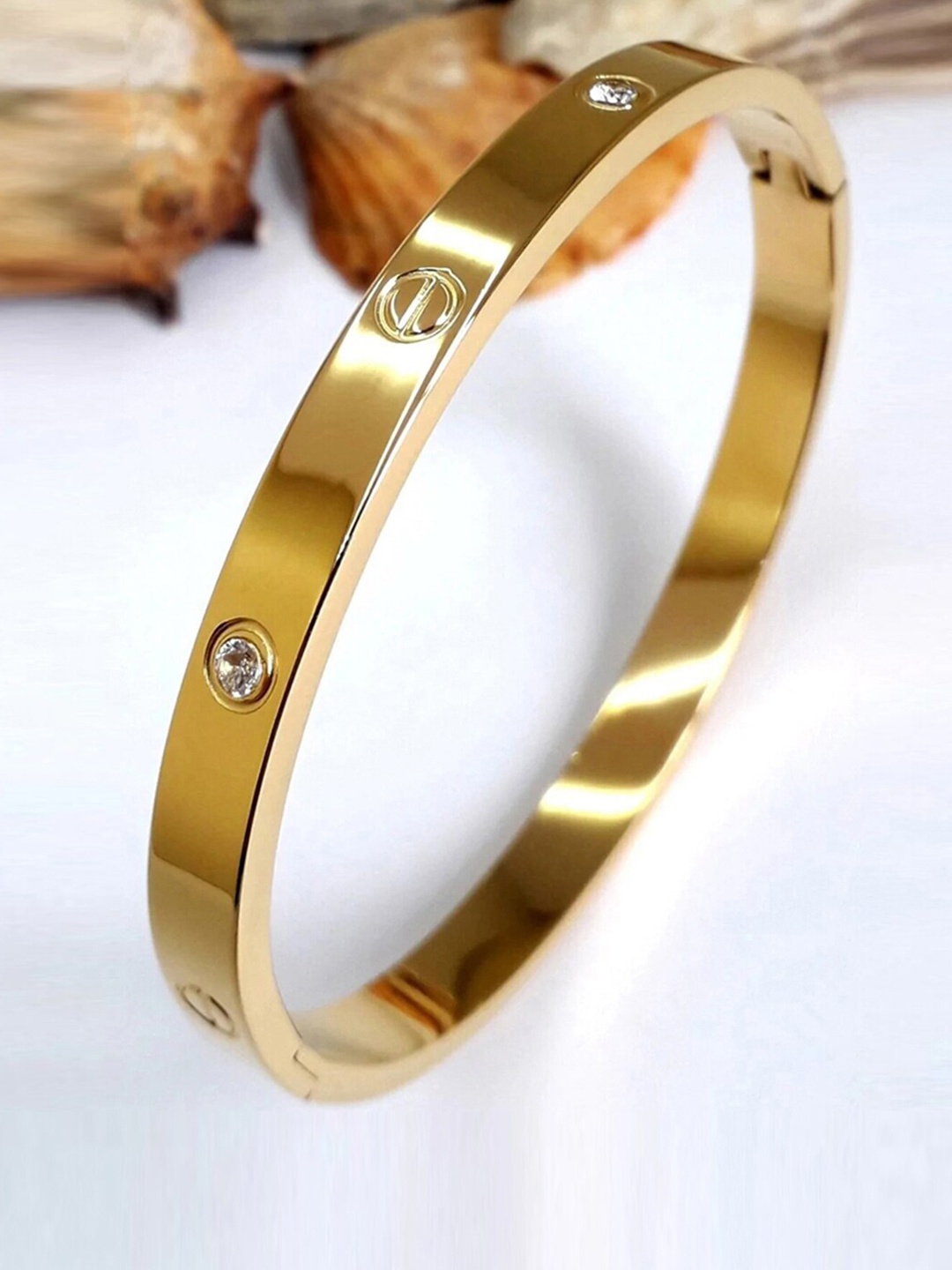 

Jewels Galaxy Women Gold-Toned American Diamond Gold-Plated Kada Bracelet