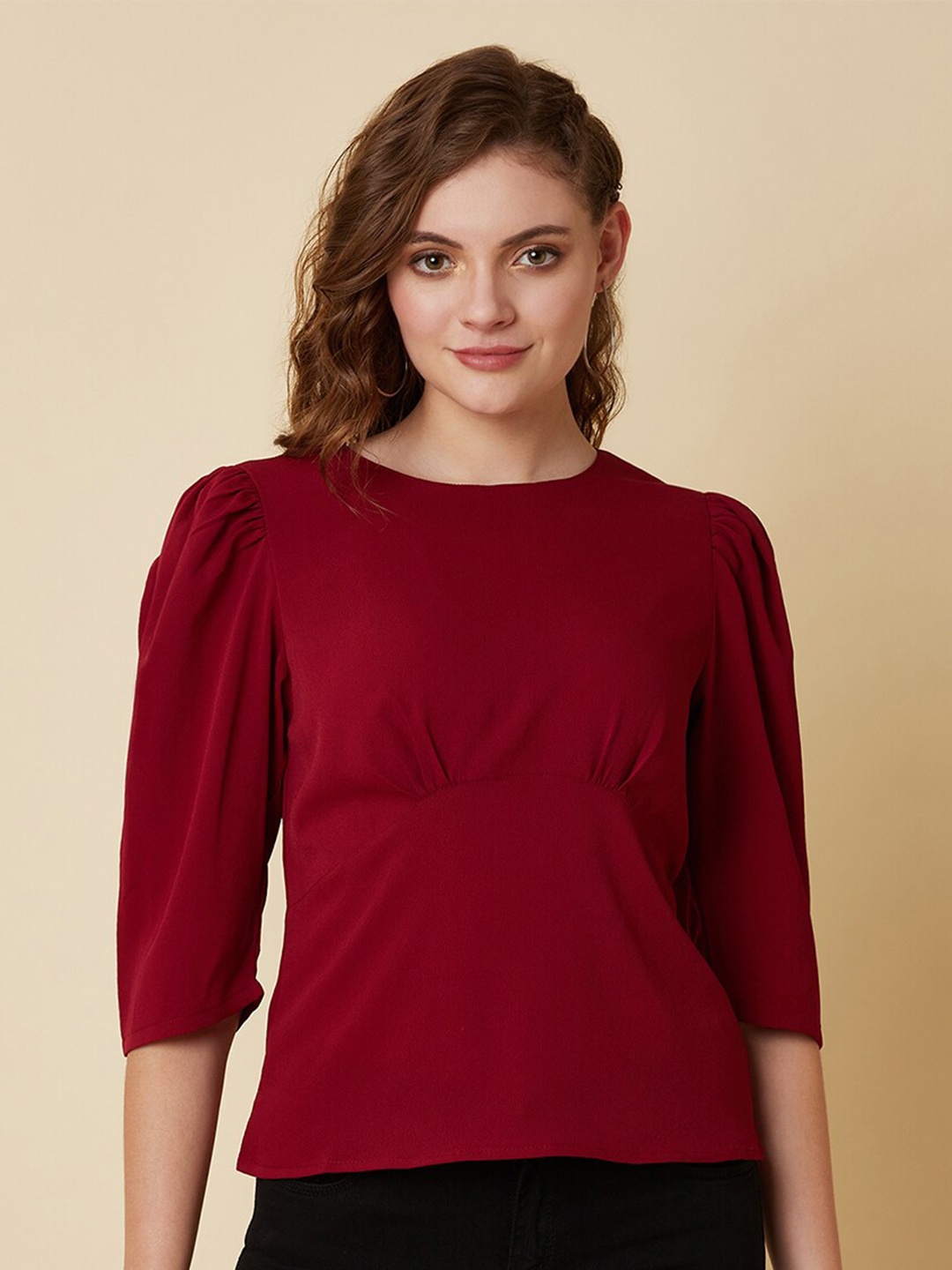 

RAASSIO Women Burgundy Crepe Top