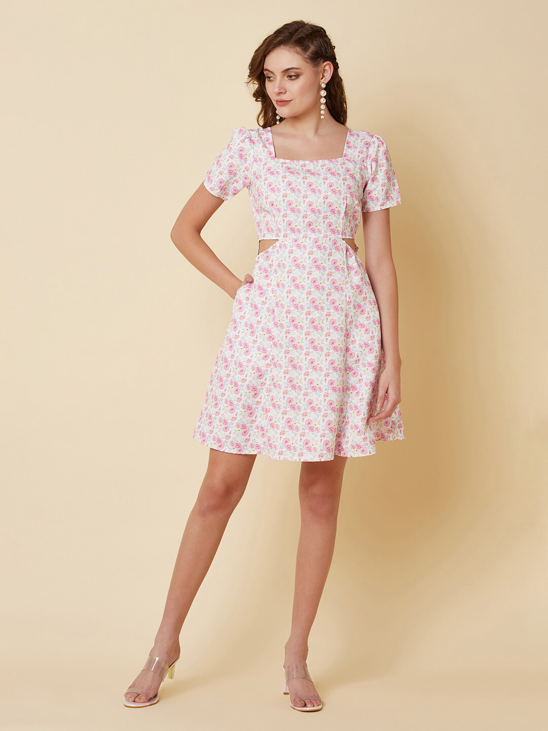 

RAASSIO White & Pink Floral Printed Dress