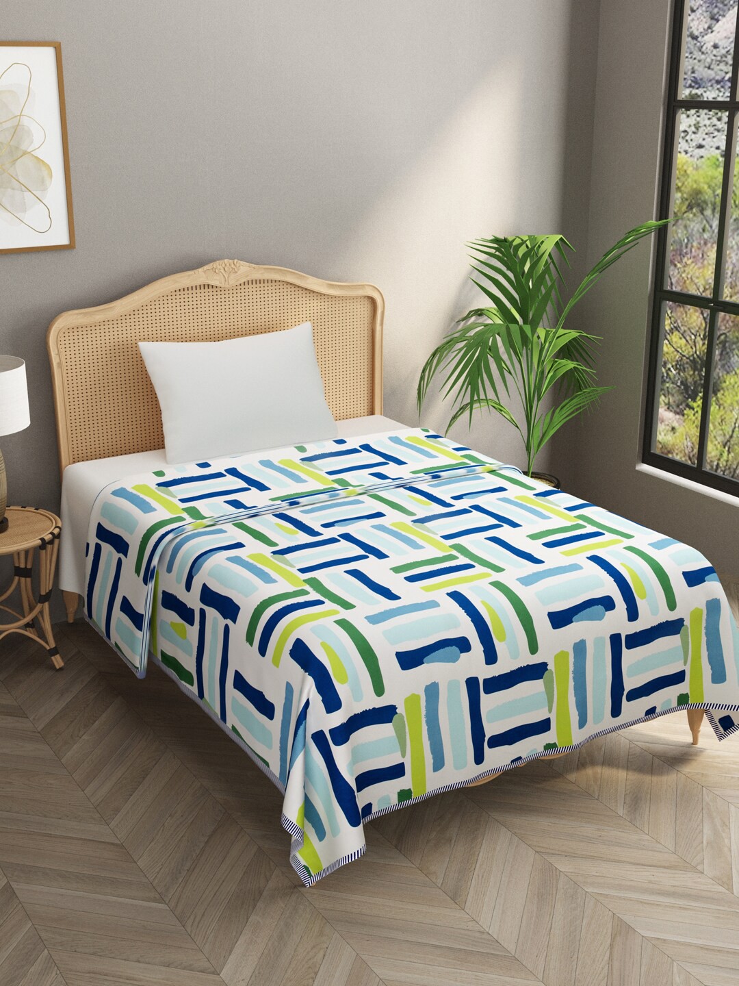 

Gulaab Jaipur Blue & White Geometric AC Room 300 GSM Single Bed Dohar