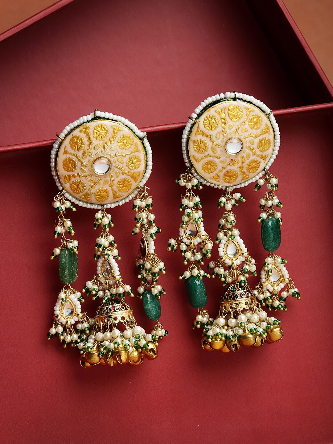 

DUGRISTYLE Gold-Toned & White Contemporary Jhumkas Earrings