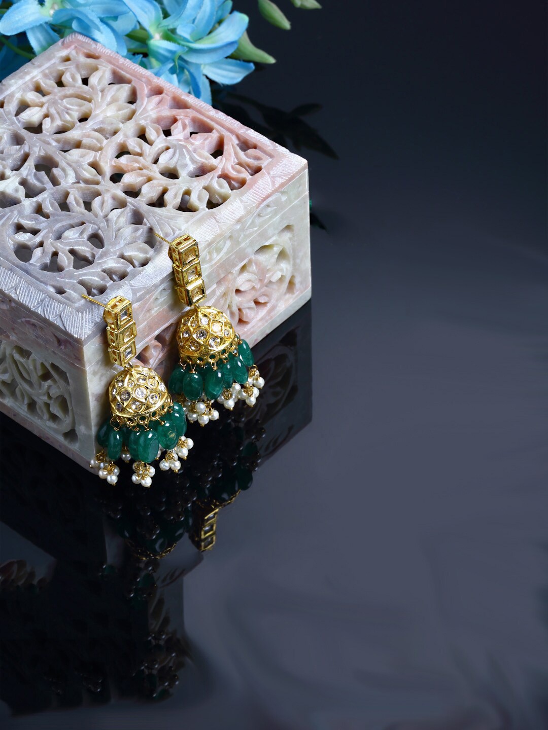 

DUGRISTYLE Green Contemporary Jhumkas Earrings