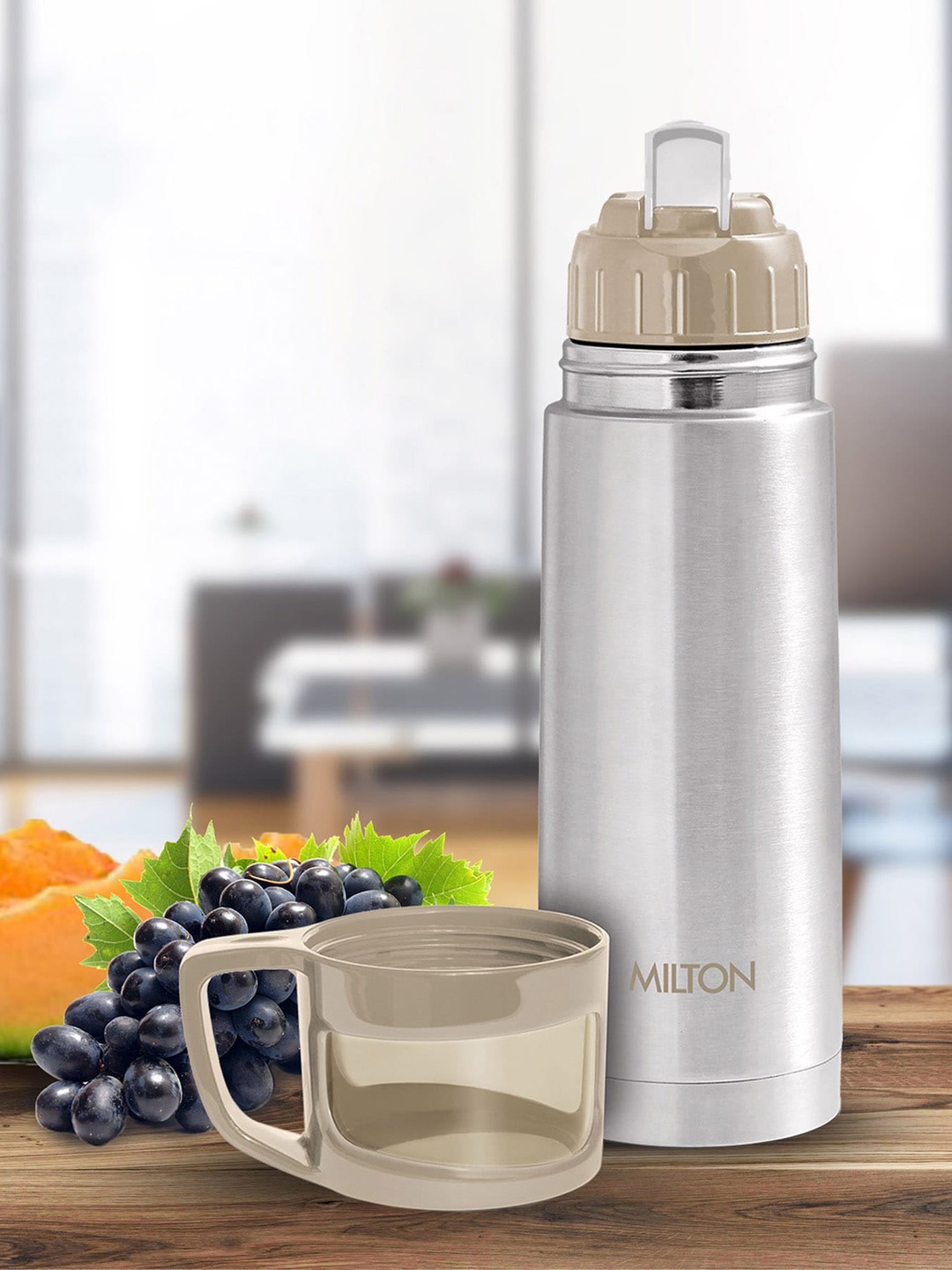 

Milton Grey Glassy 350 Thermosteel 24 Hours Hot & Cold Water Bottle with Cup Lid 350Ml, Silver