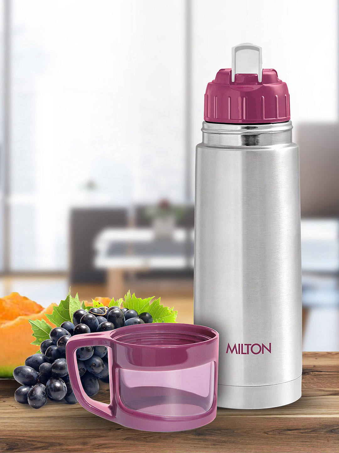 

Milton Pink Glassy Thermosteel 24 Hours Hot and Cold Bottle with Drinking Cup Lid 350 ml