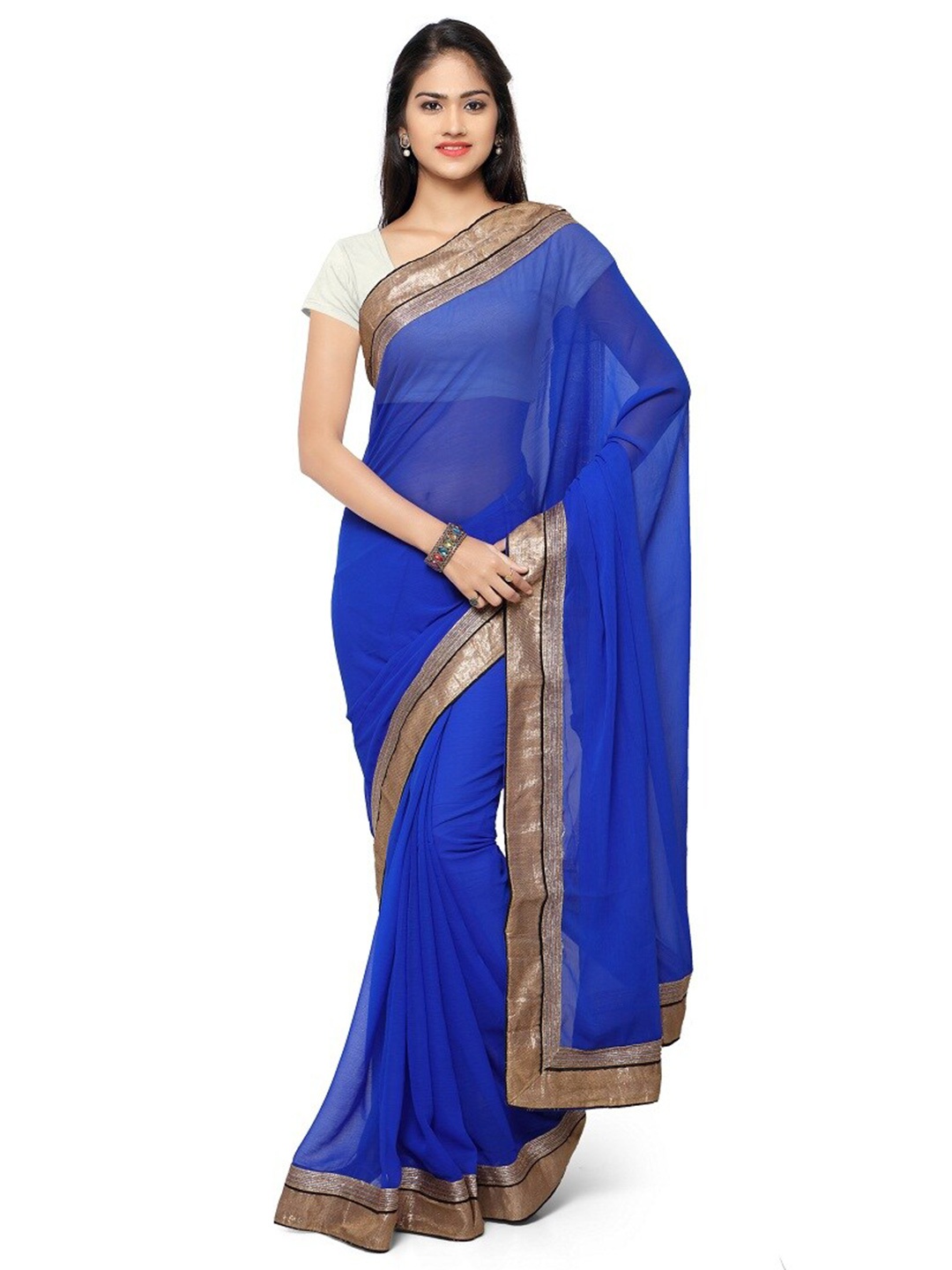 

Florence Blue & Gold-Toned Chiffon Saree