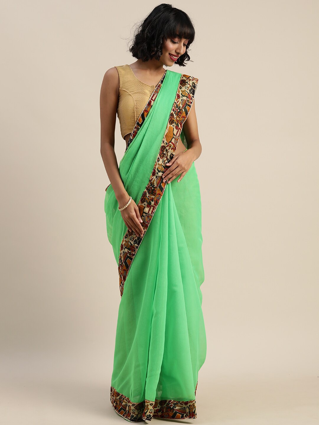 

Florence Green & Cream-Coloured Silk Cotton Saree