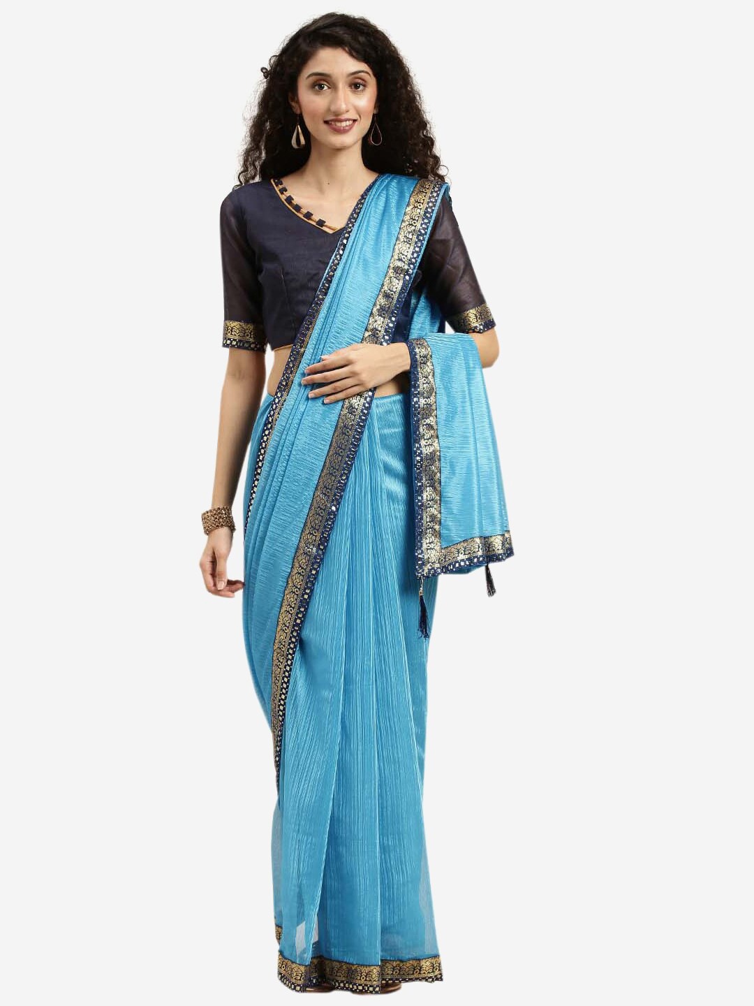 

Florence Turquoise Blue & Navy Blue Art Silk Saree