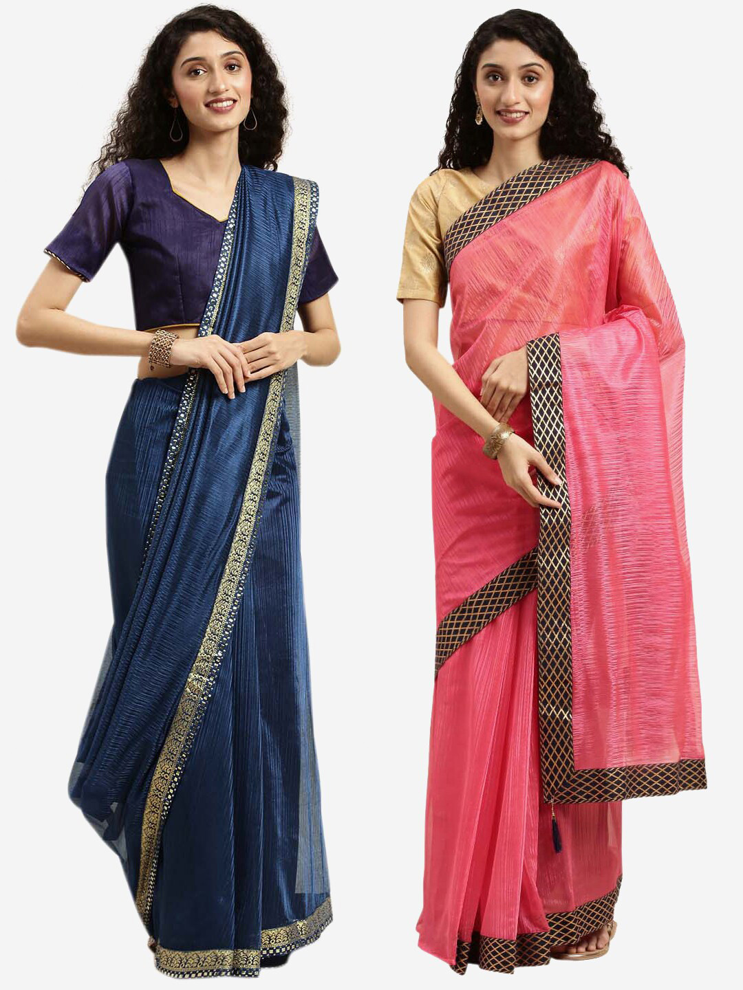 

Florence Pack Of 2 Navy Blue & Pink Embroidered Art Silk Saree
