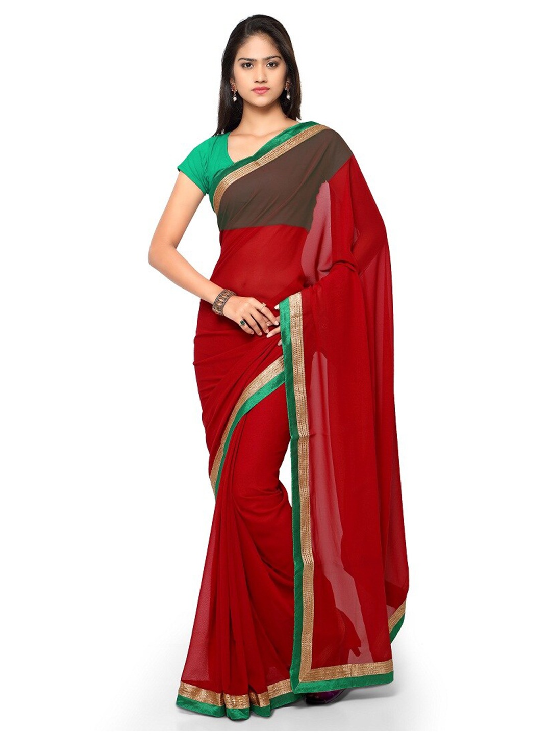 

Florence Red & Green Zari Chiffon Saree