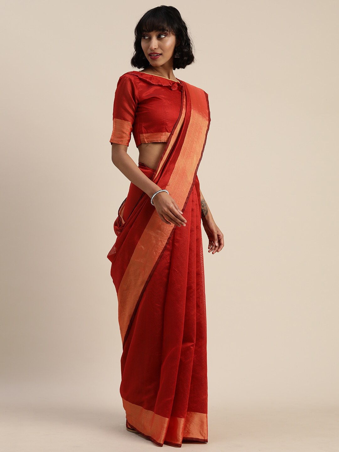 

Florence Red & Gold-Toned Art Silk Saree