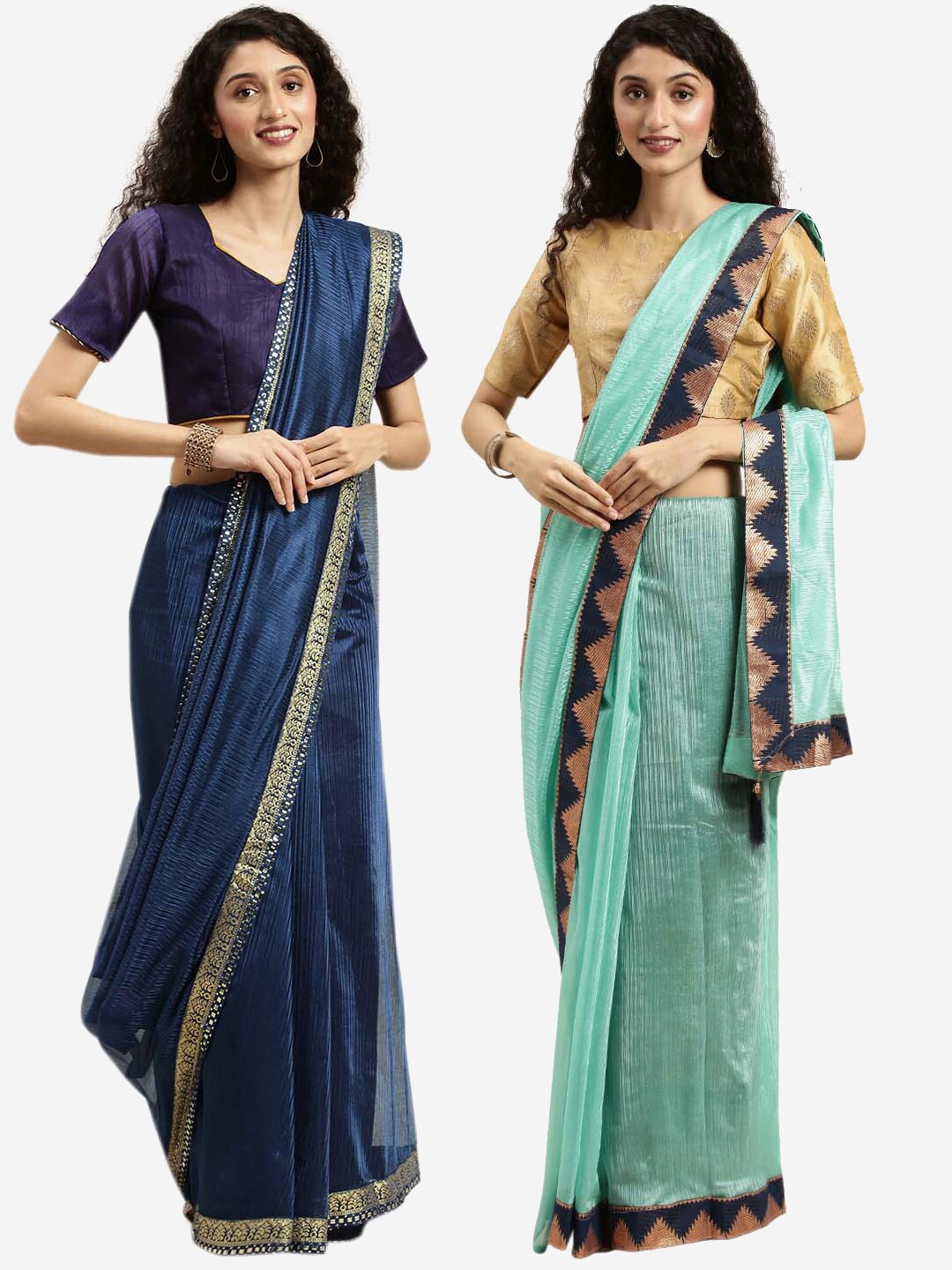 

Florence Navy Blue & Sea 2 Green Art Silk Saree