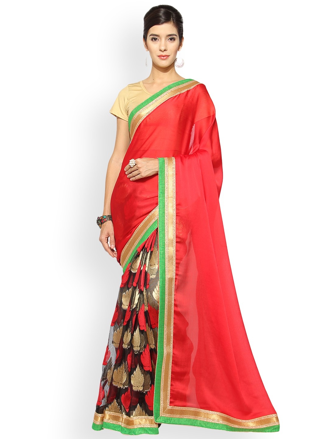 

Florence Solid Satin Saree, Red