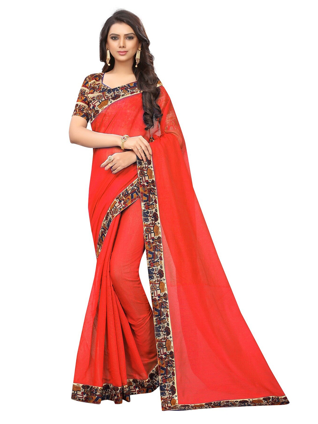 

Florence Peach-Coloured & Beige Silk Cotton Saree