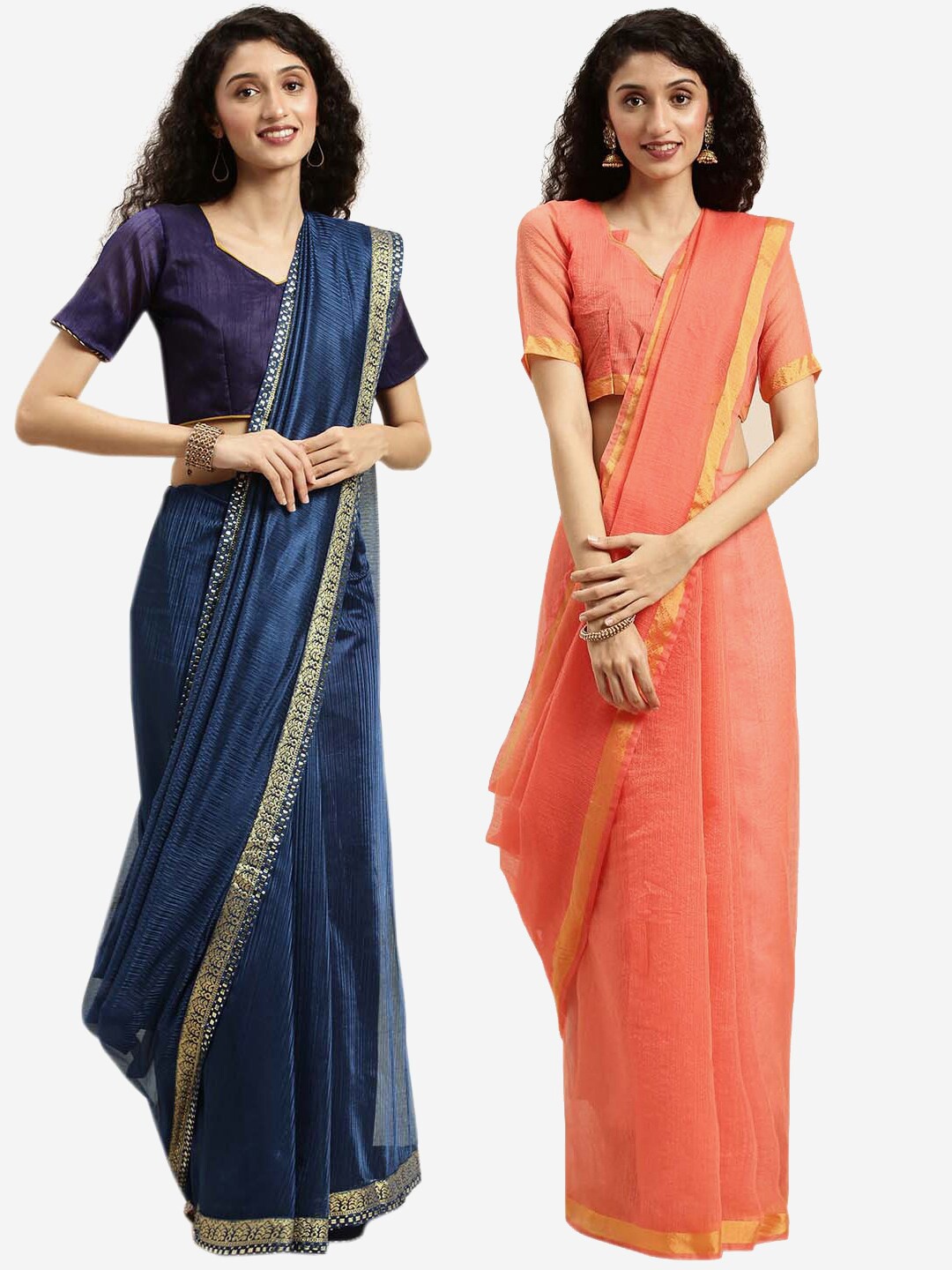 

Florence Navy Blue & Peach Coloured 2 Zari Art Silk Saree