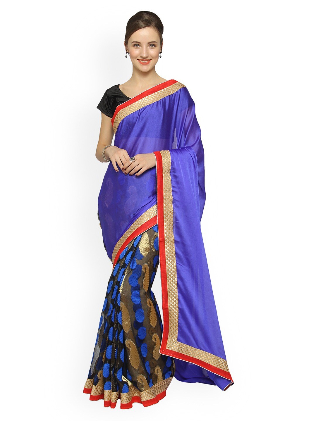 

KALINI Blue & Red Ethnic Motifs Zari Saree