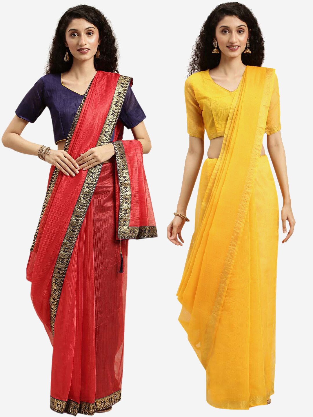 

KALINI Red & Yellow Pack of 2 Art Silk Saree