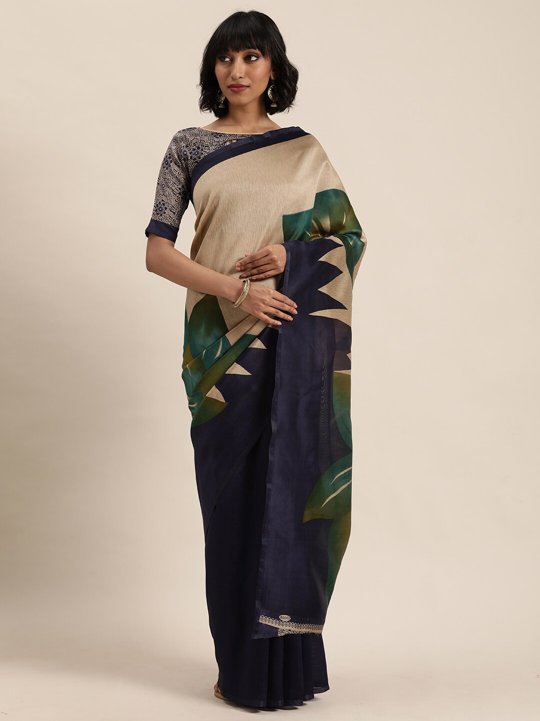 

KALINI Beige & Blue Floral Art Silk Saree