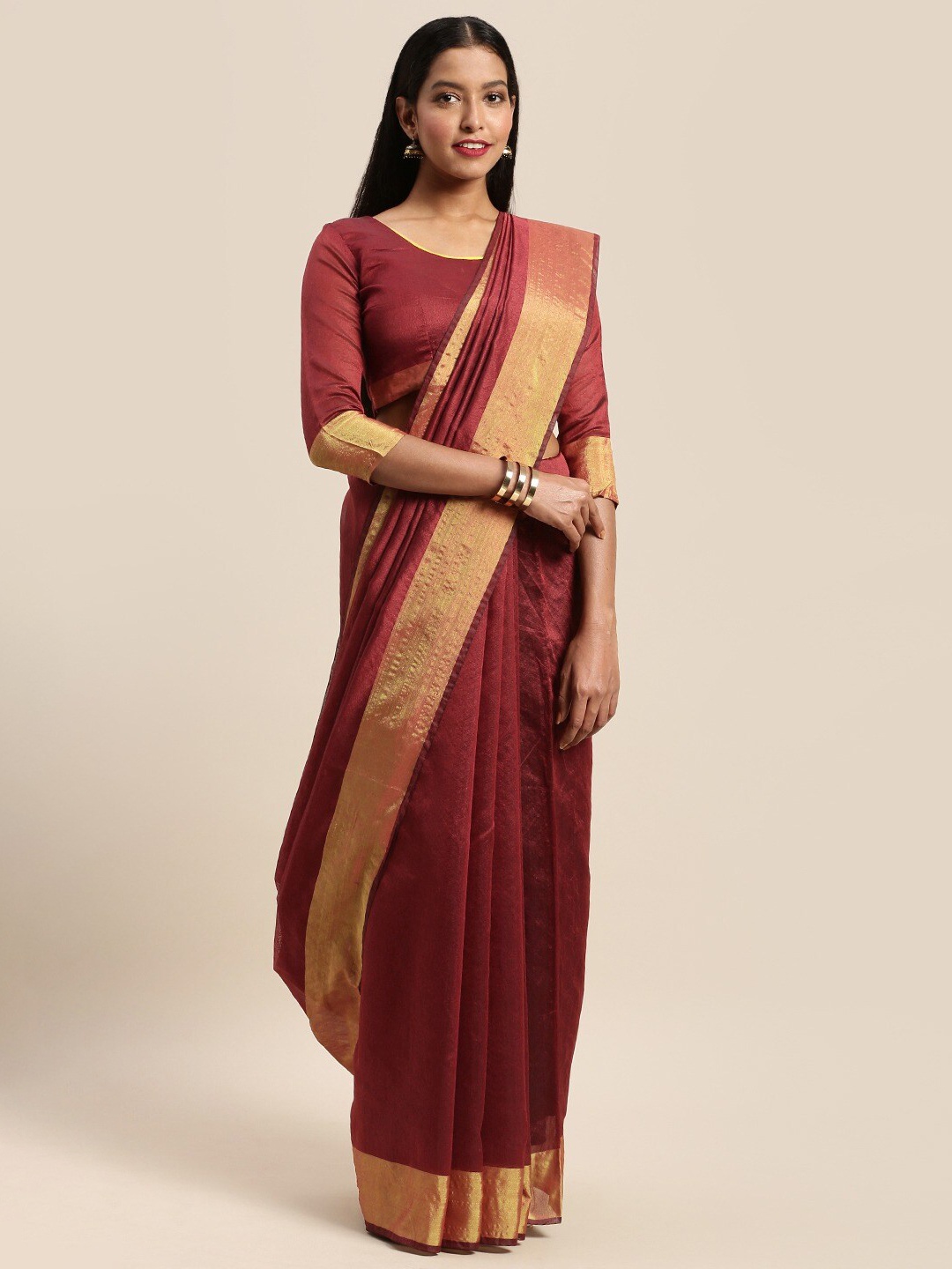 

KALINI Maroon & Beige Solid Art Silk Saree