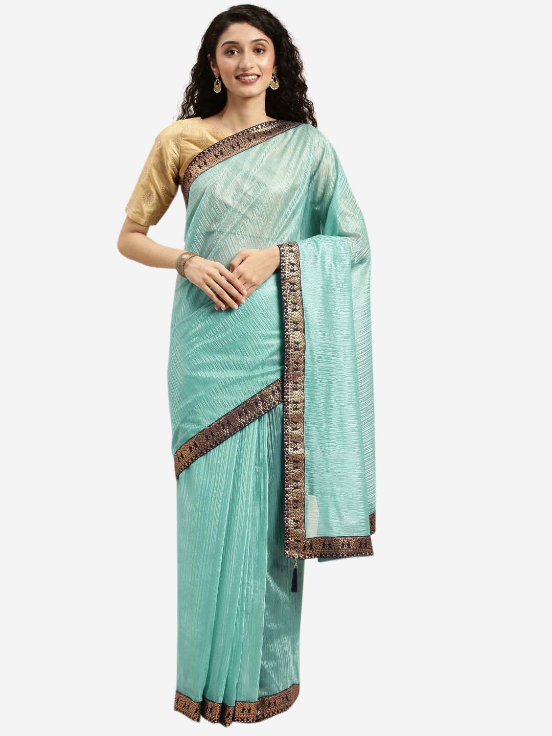 

KALINI Sea Green & Gold Art Silk Saree