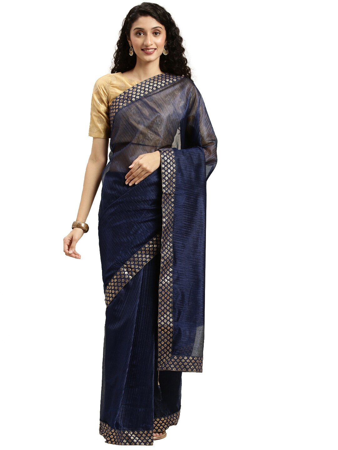

KALINI Navy Blue & Gold Zari Art Silk Saree