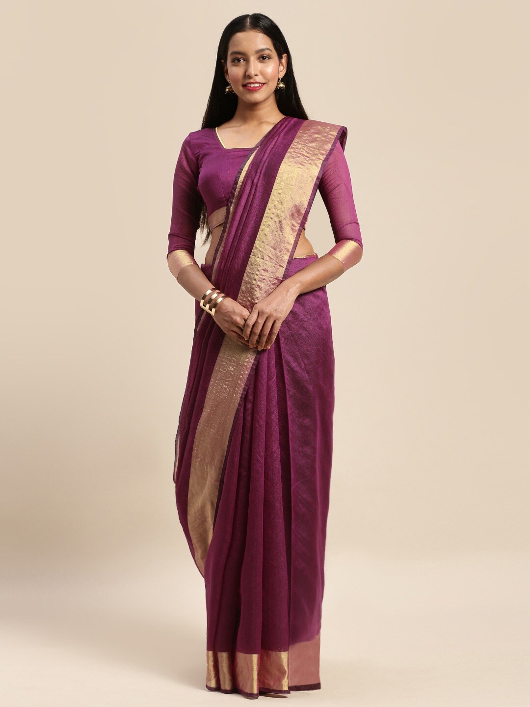 

KALINI Burgundy & Gold Zari Art Silk Saree