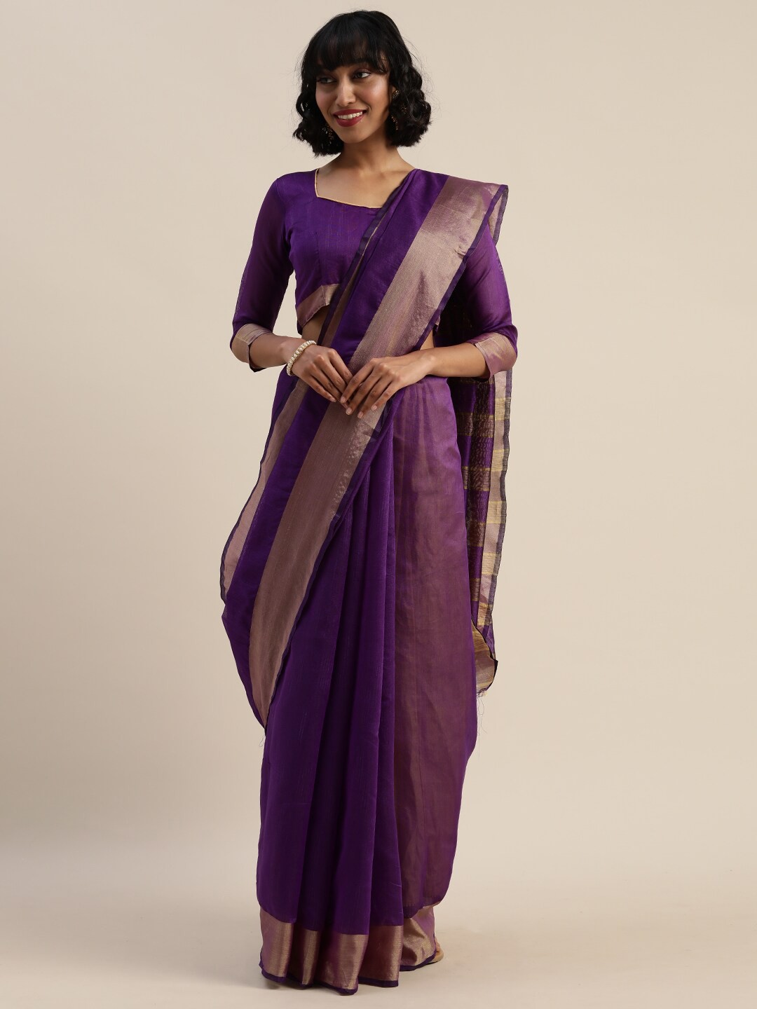 

KALINI Purple & Gold Zari Art Silk Saree