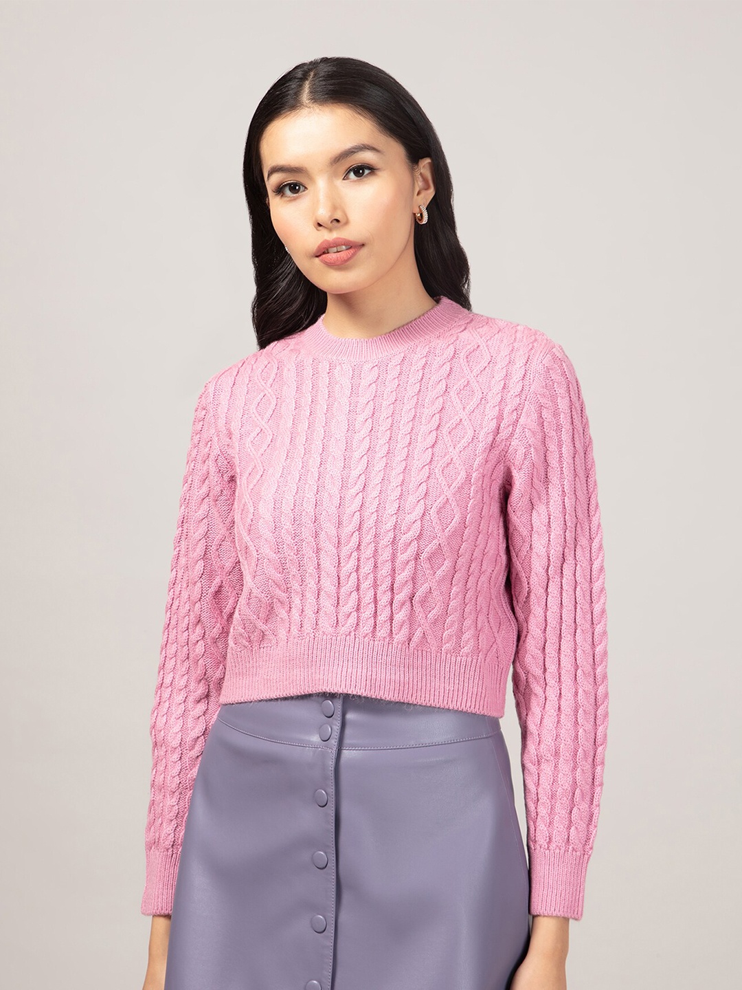 

20Dresses Women Pink Cable Knit Crop Pullover