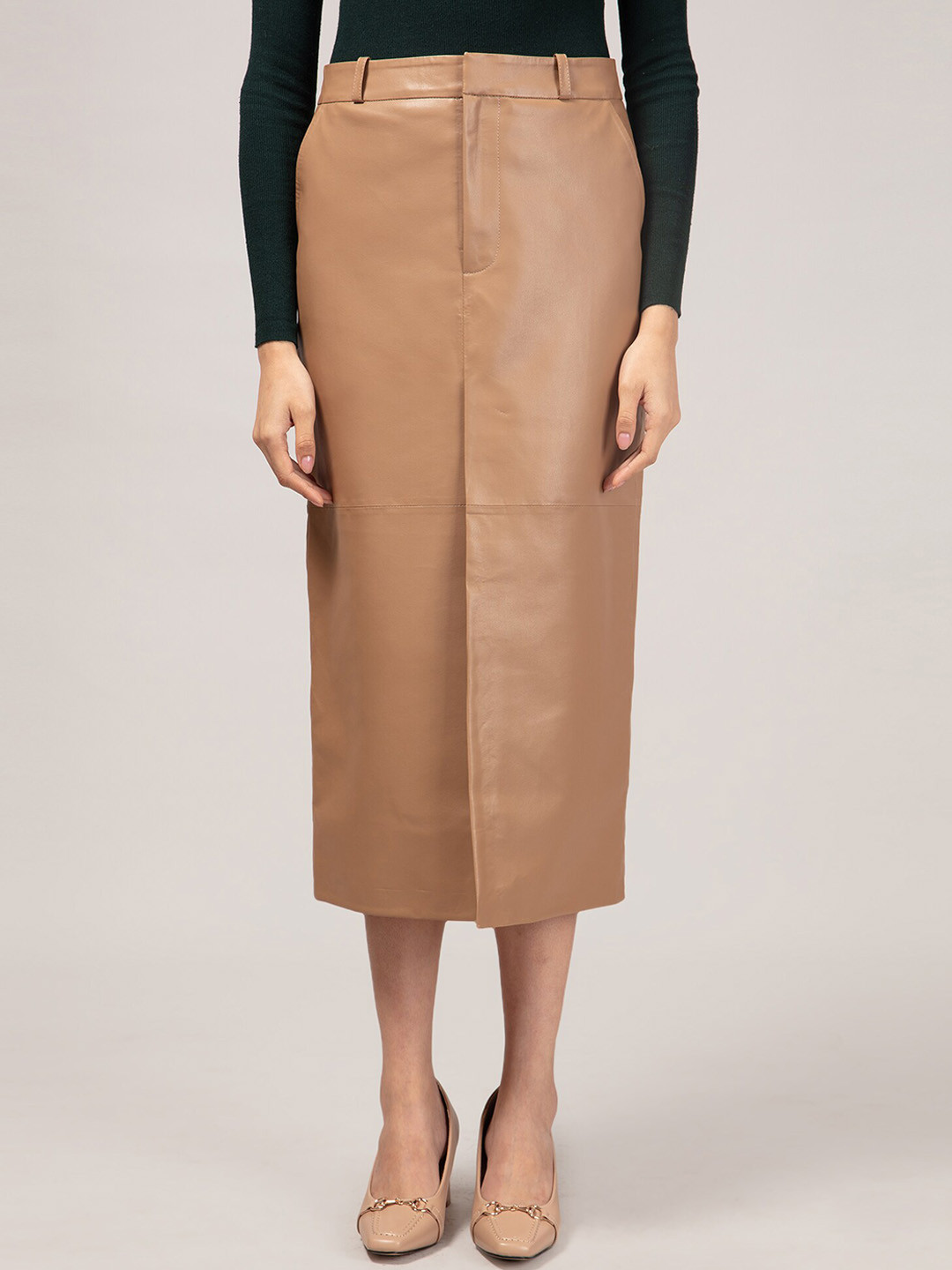 

20Dresses Women Brown Solid Straight Midi Skirts