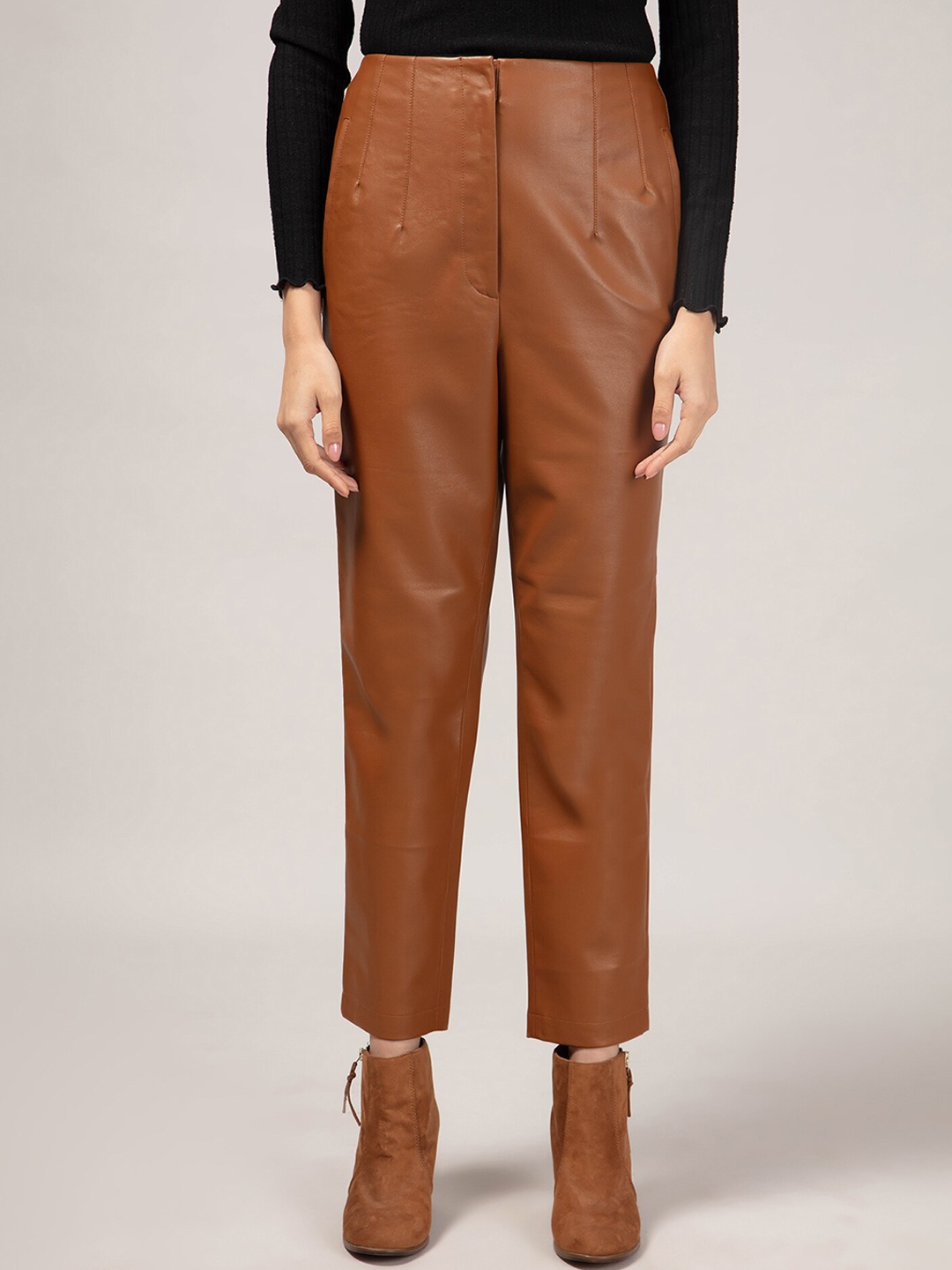 

20Dresses Women Brown Comfort Straight Fit High-Rise Trousers