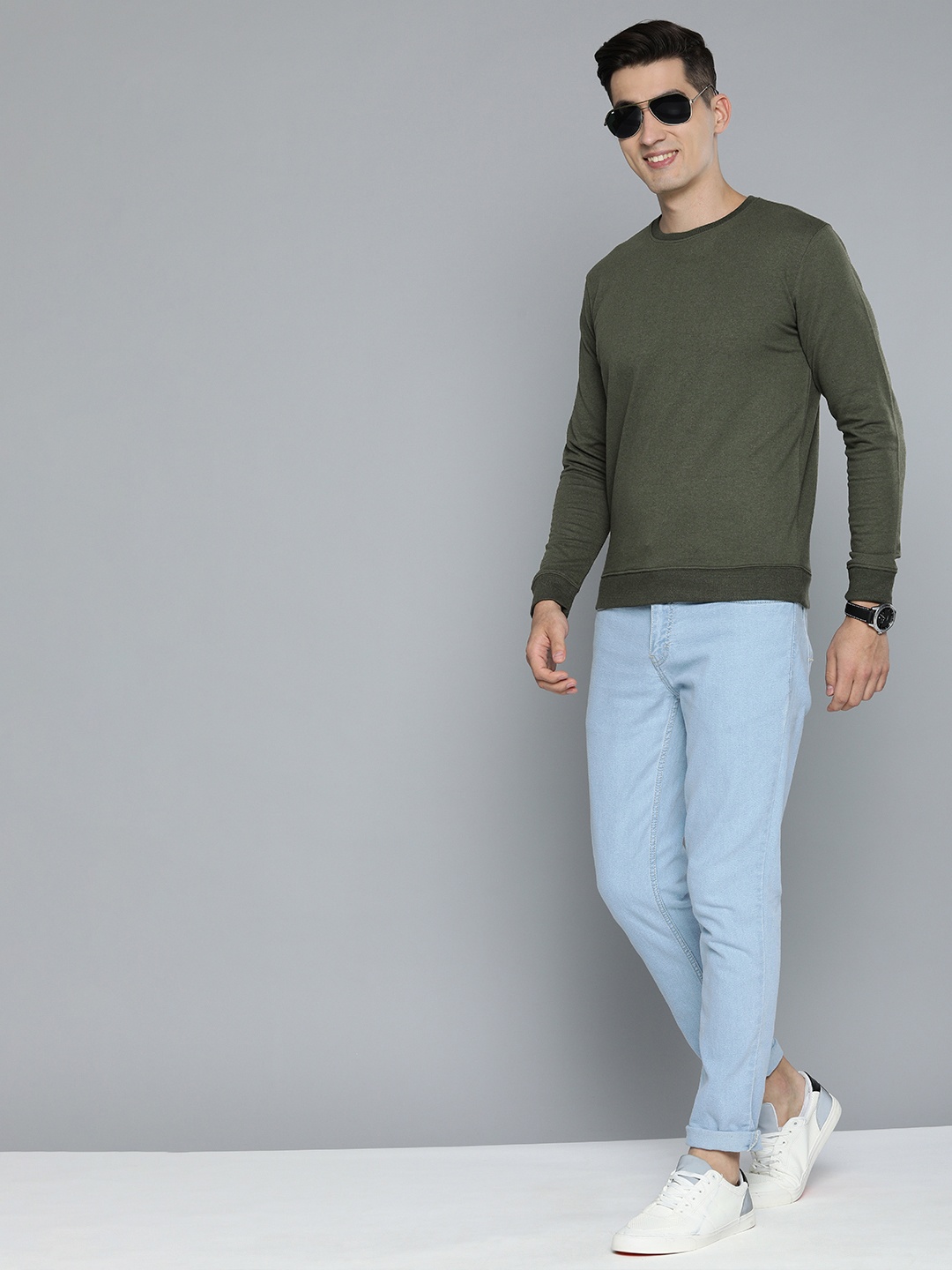 

HERE&NOW Men Solid Cotton Sweatshirt, Green