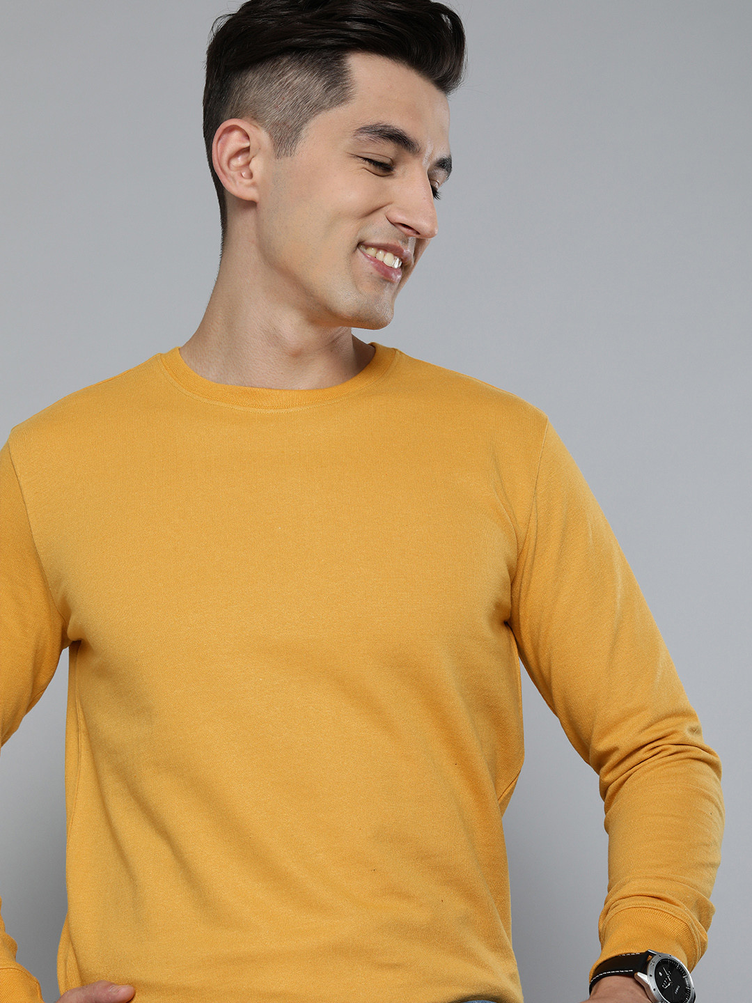 

HERE&NOW Men Solid Cotton Sweatshirt, Na