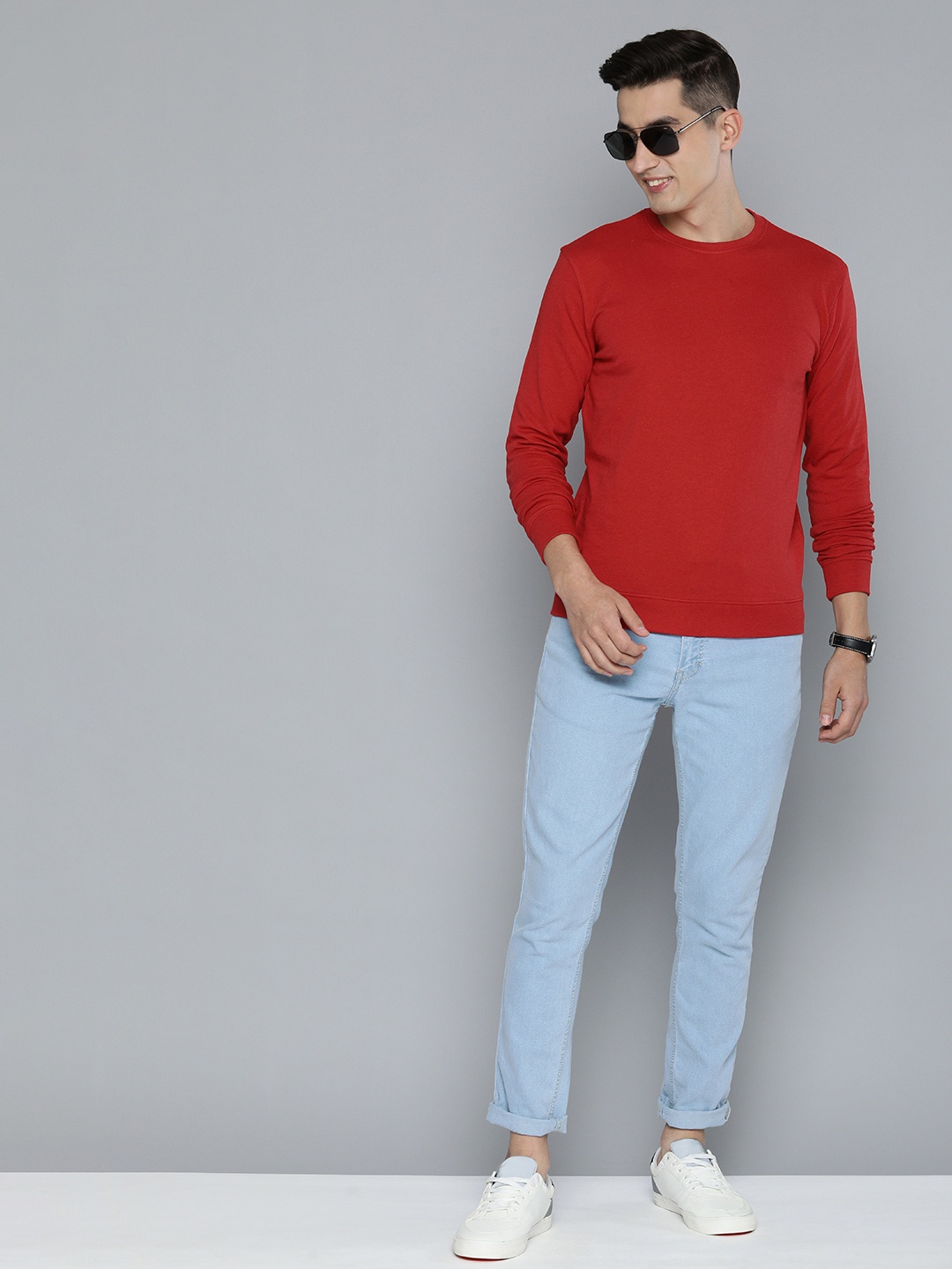 

HERE&NOW Men Cotton Solid Sweatshirt, Red