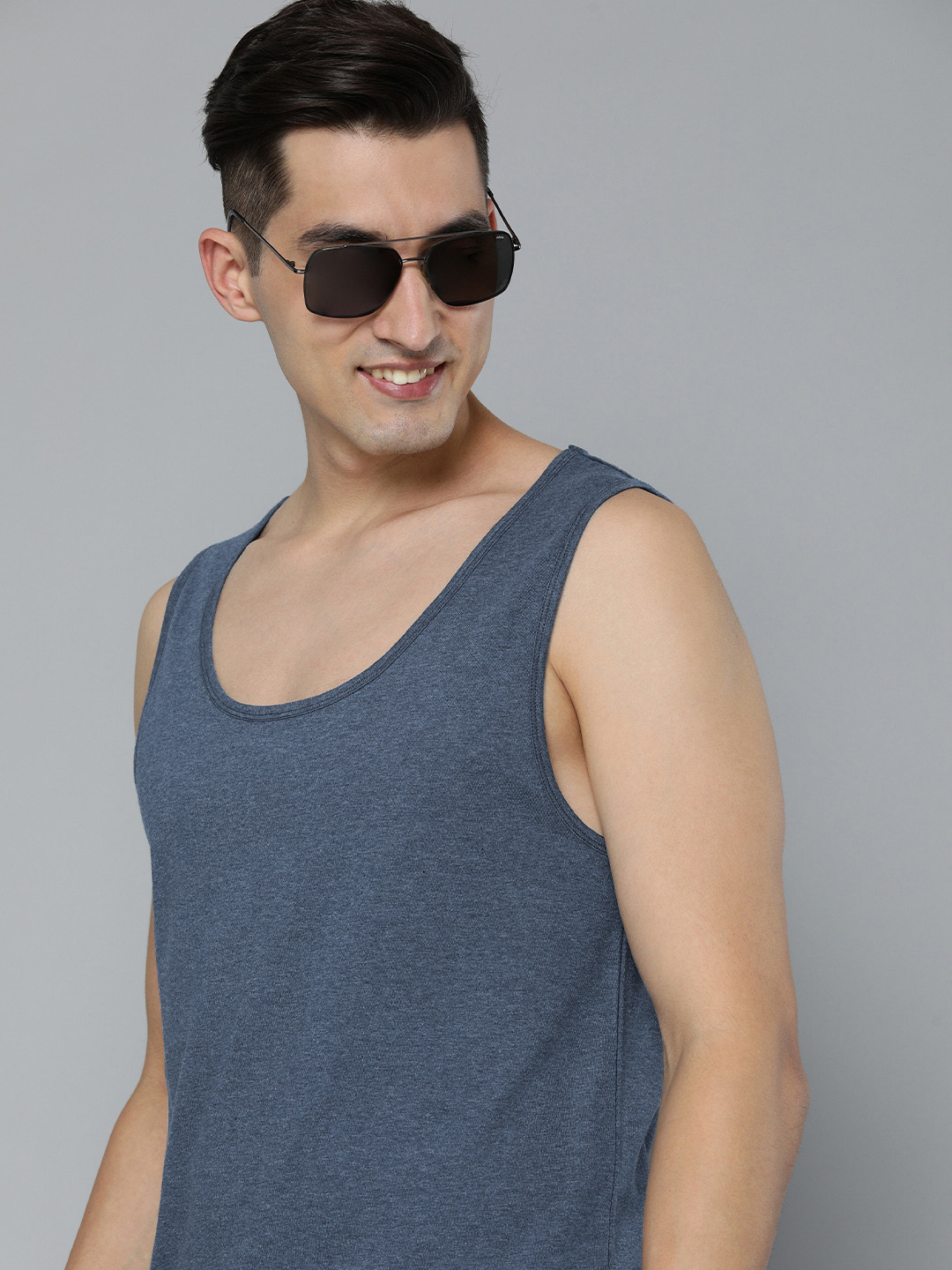 

HERE&NOW Men Solid Pure Cotton T-shirt, Blue