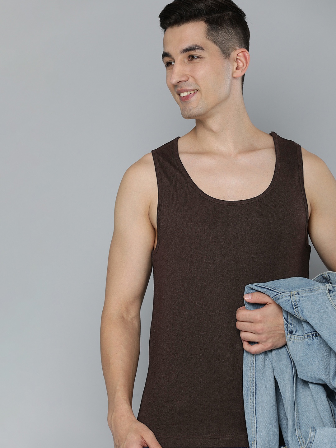 

HERE&NOW Men Solid Pure Cotton T-shirt, Brown