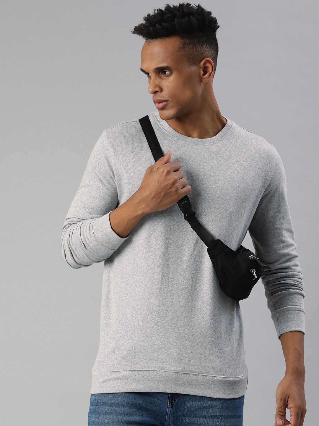 

Huetrap Men Solid Cotton Sweatshirt, Grey melange