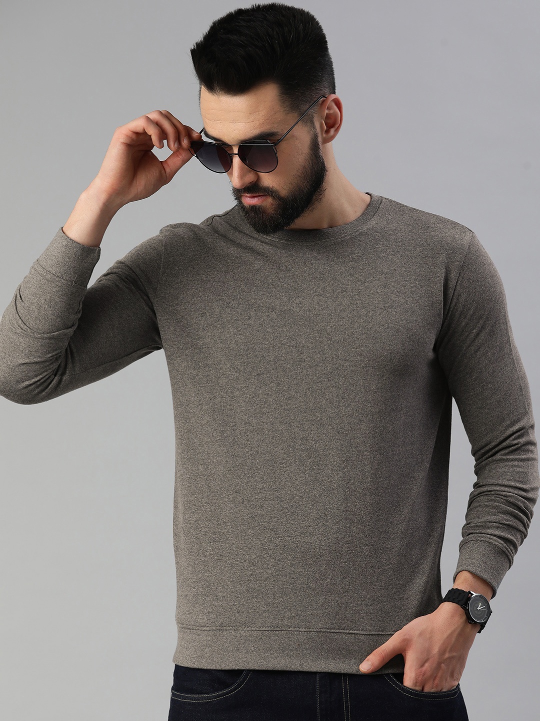 

Huetrap Men Solid Sweatshirt, Grey