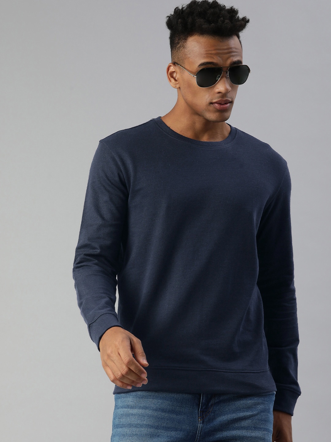 

Huetrap Men Solid Cotton Sweatshirt, Navy blue