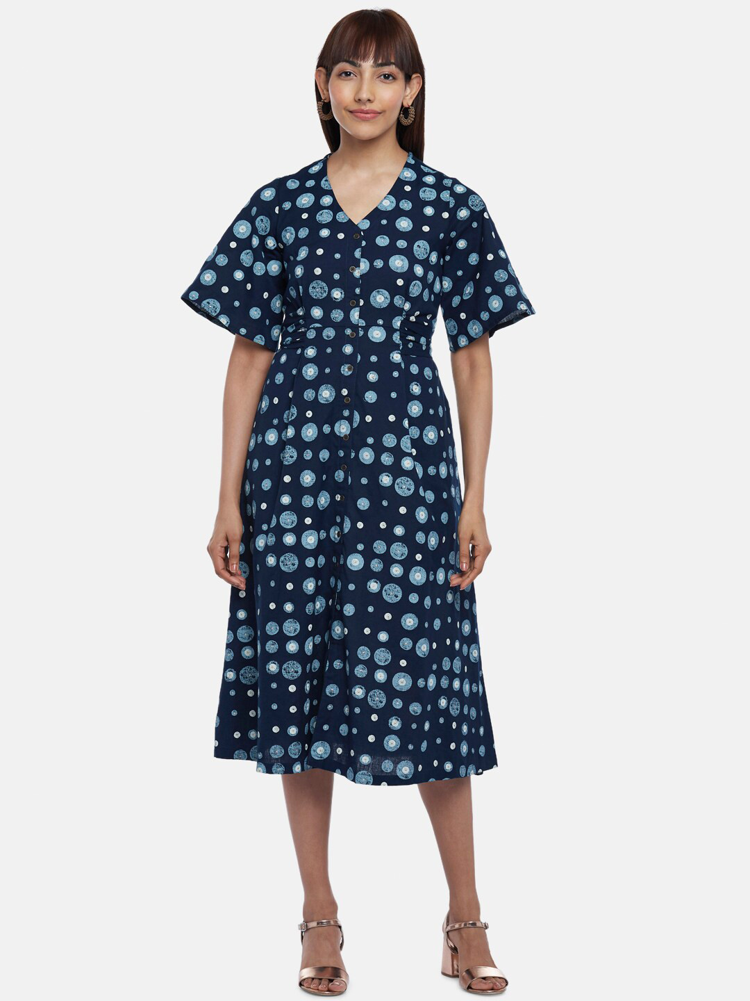 

AKKRITI BY PANTALOONS Blue Printed Midi Dress