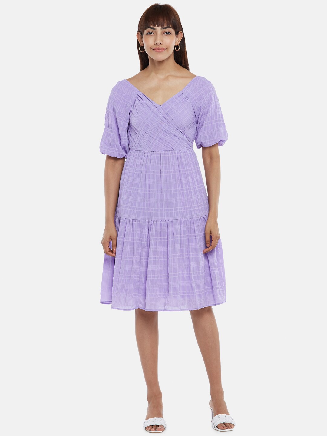 

Honey by Pantaloons Lavender Checked Fit and Flare Tiered Dress