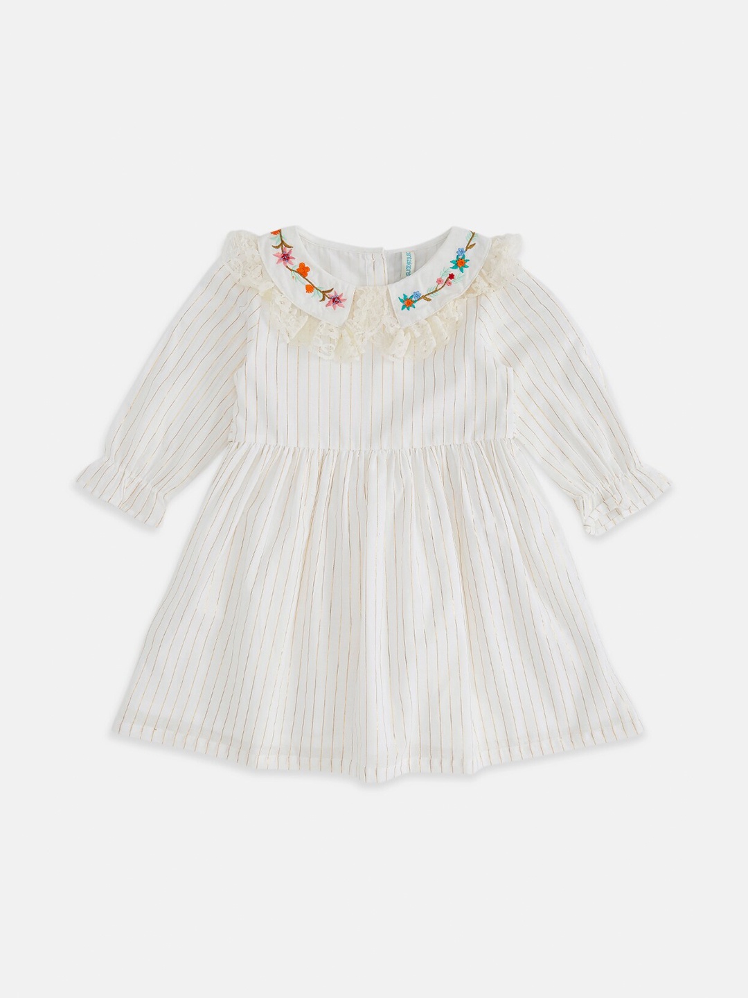 

Pantaloons Baby Girls Cream-Coloured Striped Peter Pan Collar A-Line Dress