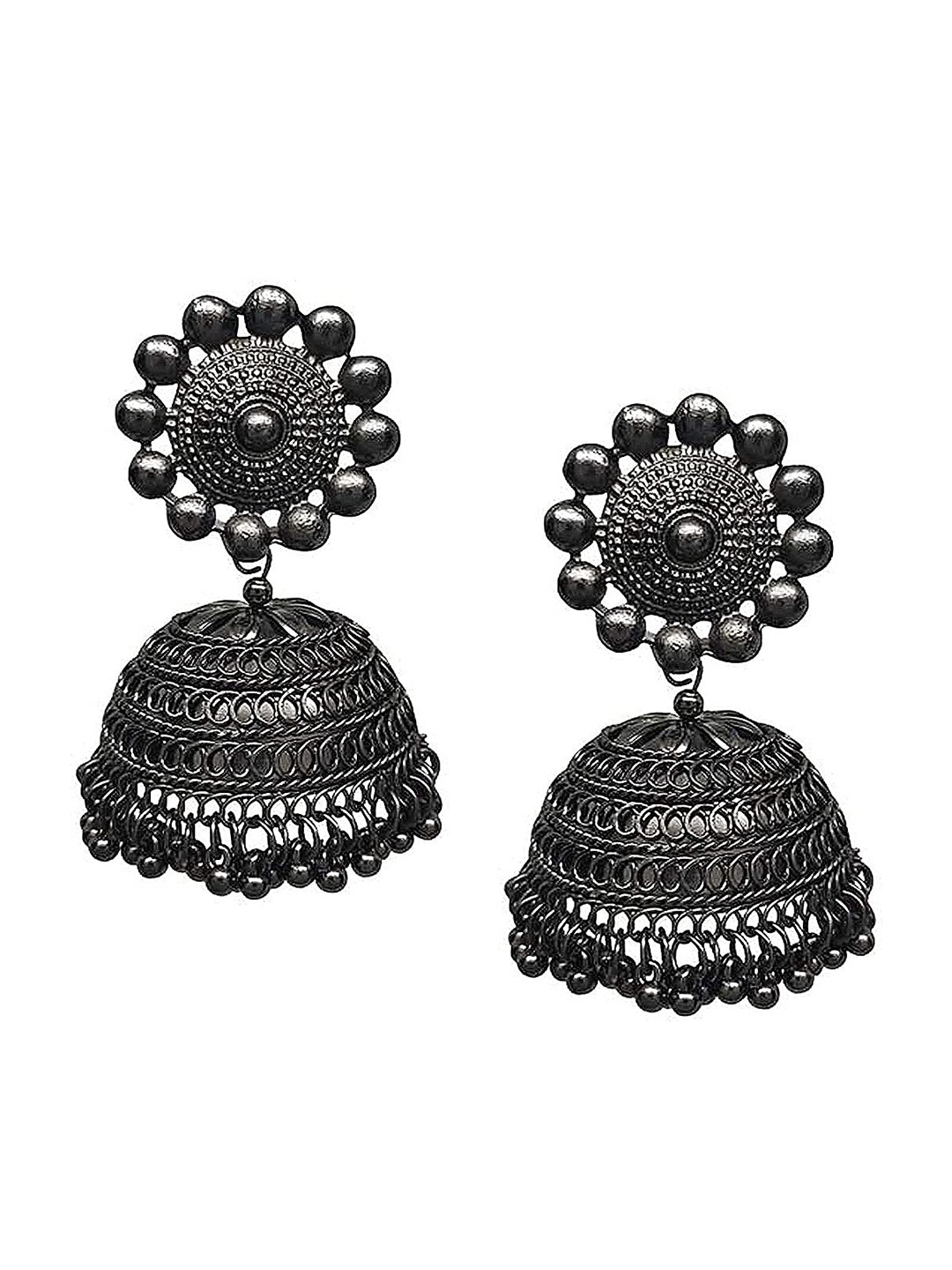 

Krelin Black & Silver-Plated Oxidized Dome Shaped Jhumkas Earrings