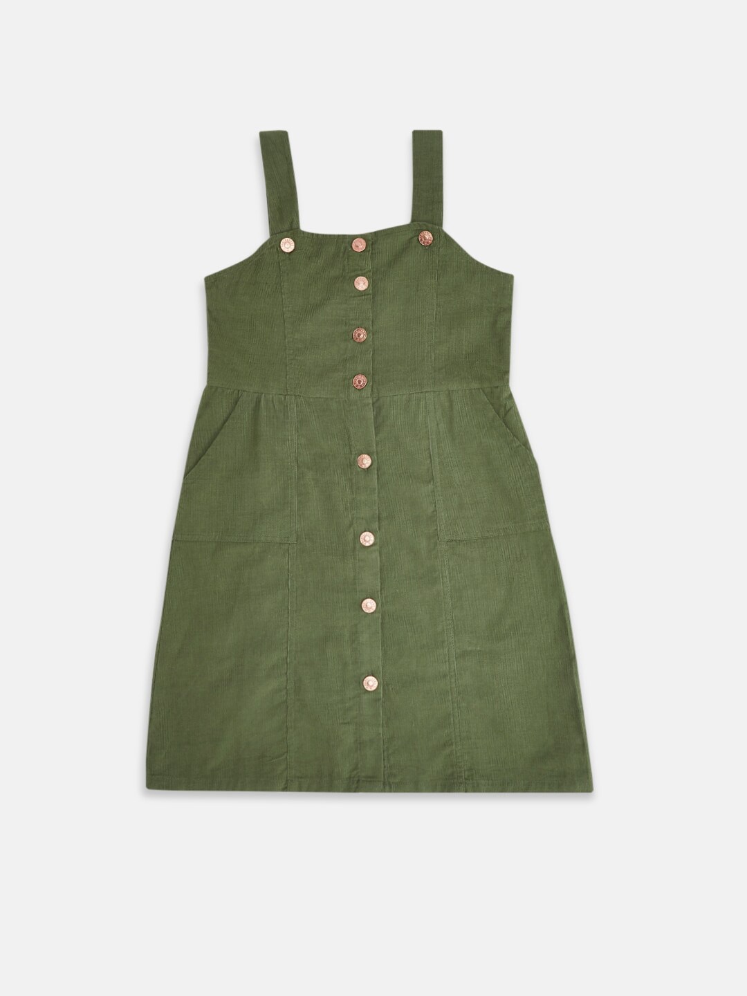 

Pantaloons Junior Girls Olive Green Shoulder Strap A-Line Dress