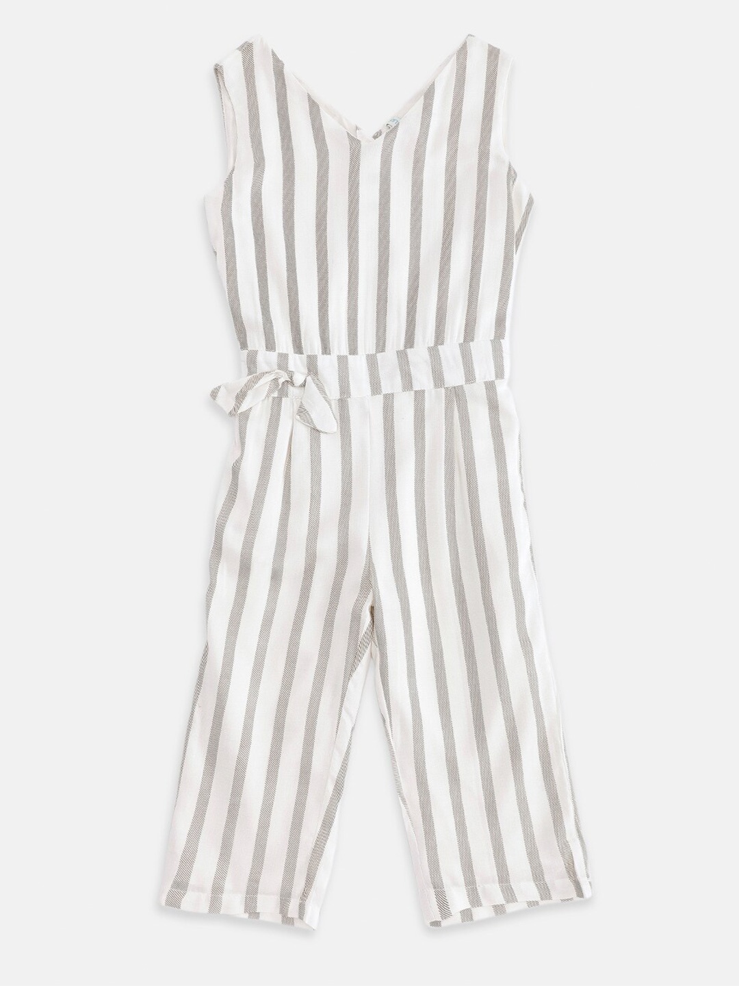 

Pantaloons Junior Girls White Striped Basic Jumpsuit